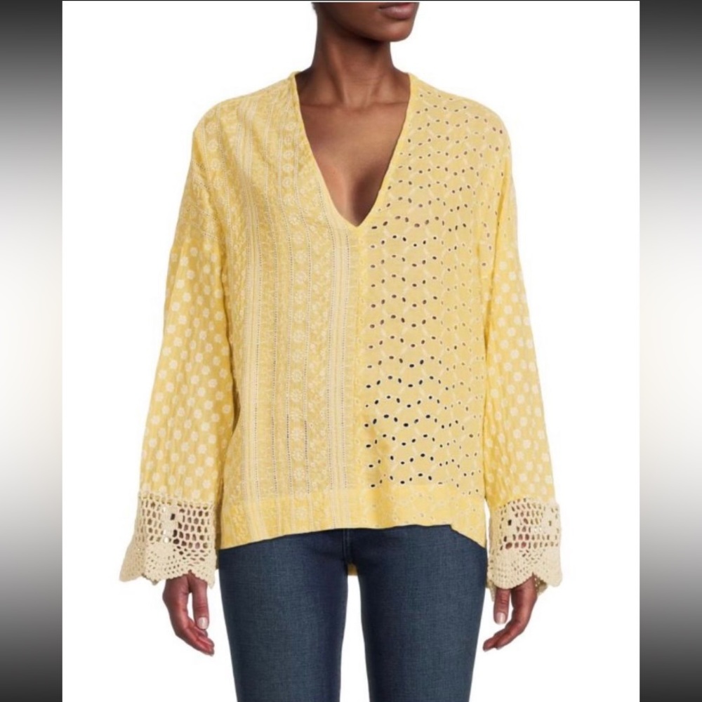 (A56) AREA STARS Luna Eyelet Embroidered Top, Color: Lemon, Size Large, NWT - Picture 5 of 9
